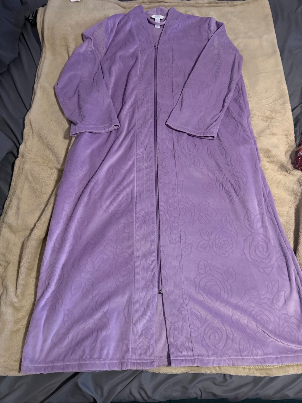 Adonna Sleepwear Purple Velvet Soft Long Zip Night Dress Nightgown Pockets Sz L